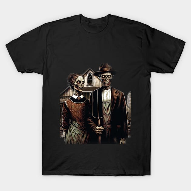 American Gothic - Vintage Zombie  Art T-Shirt by Skull Riffs & Zombie Threads